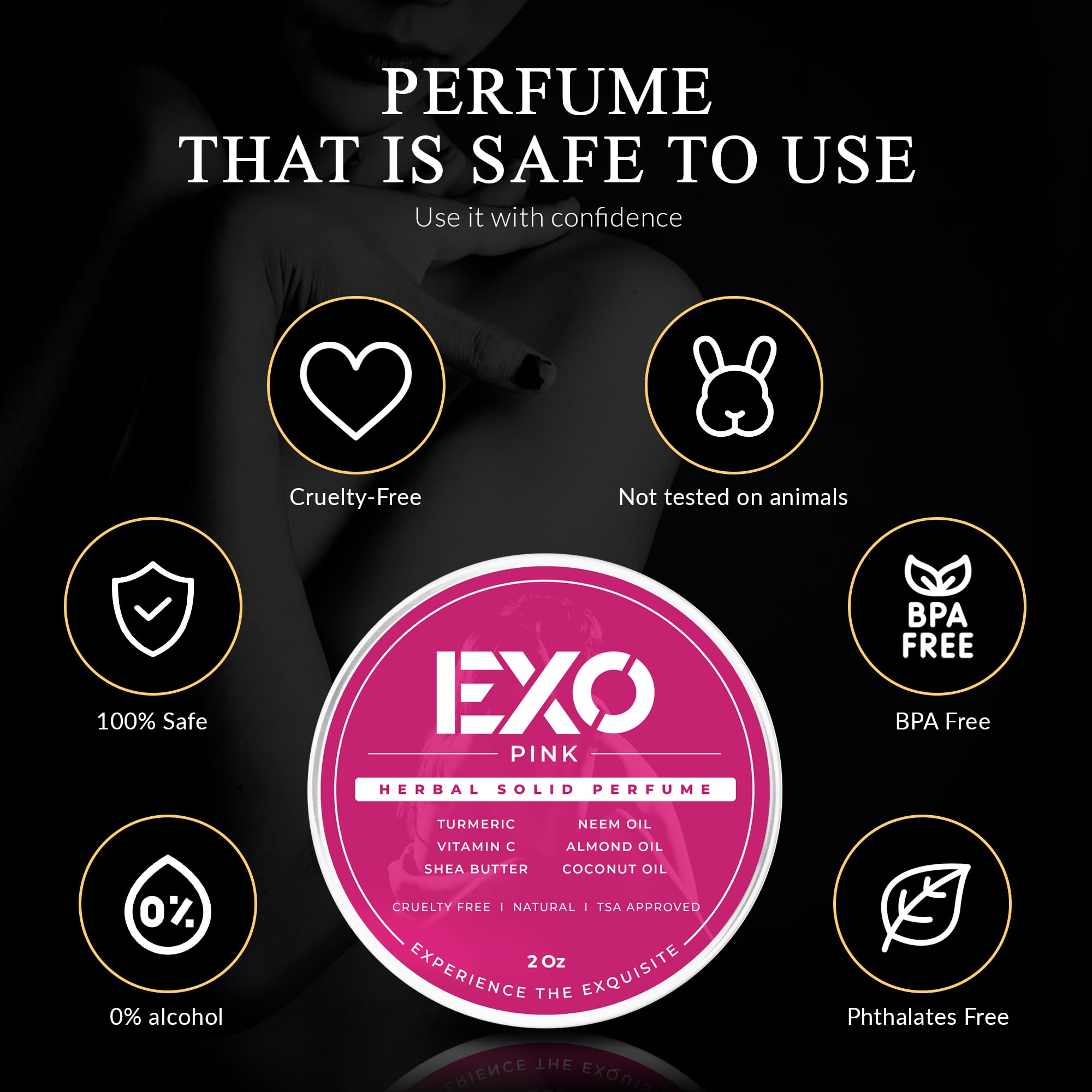 EXO solid perfume balm natural ingredients highlight moisturizing alcohol-free formula