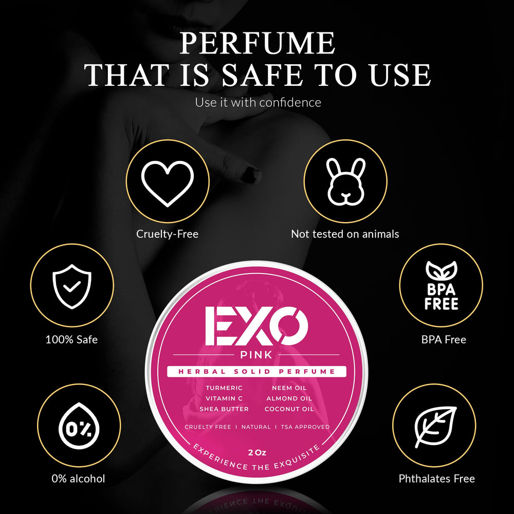 EXO solid perfume balm natural ingredients highlight moisturizing alcohol-free formula