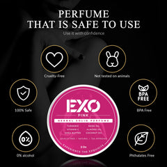 EXO solid perfume balm natural ingredients highlight moisturizing alcohol-free formula