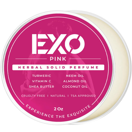 EXO solid perfume balm packaging close-up for easy carry and storage