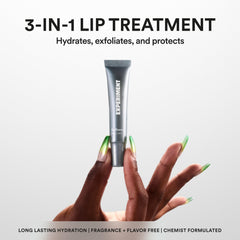 Experiment Softwear lip balm close-up texture highlights silky non-sticky finish on lips.