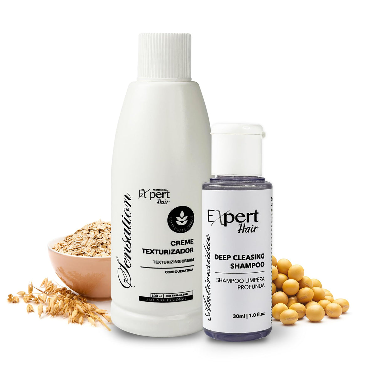 Expert Hair Sensation Keratin bottle pour demonstrates smooth application for lasting shine.