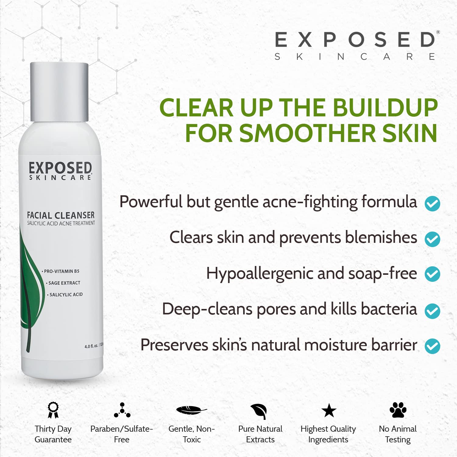 Exposed packaging emphasizes non-toxic, cruelty-free skincare