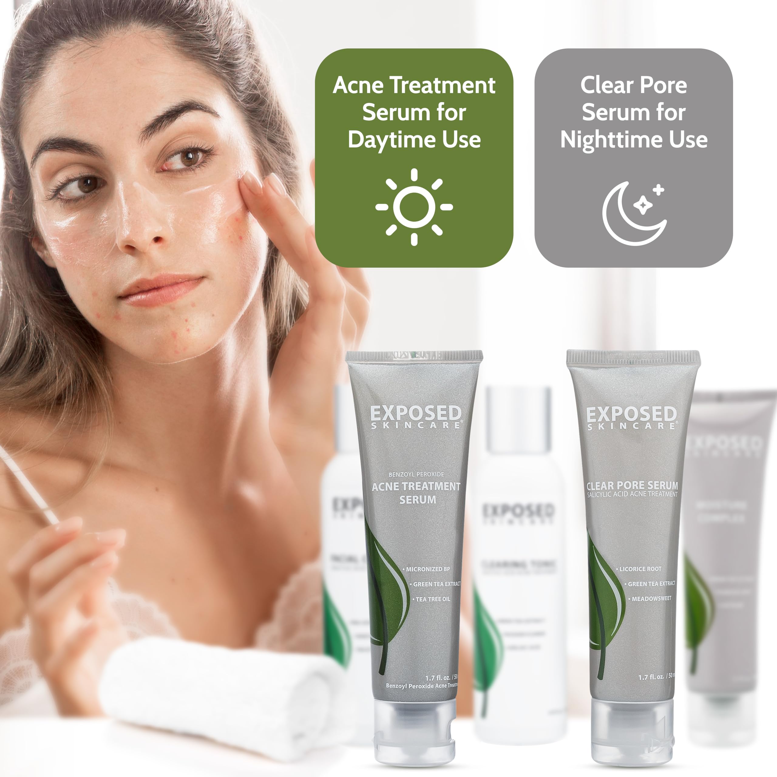 Exposed Skin Care acne kit application sequence step-by-step routine inspiration