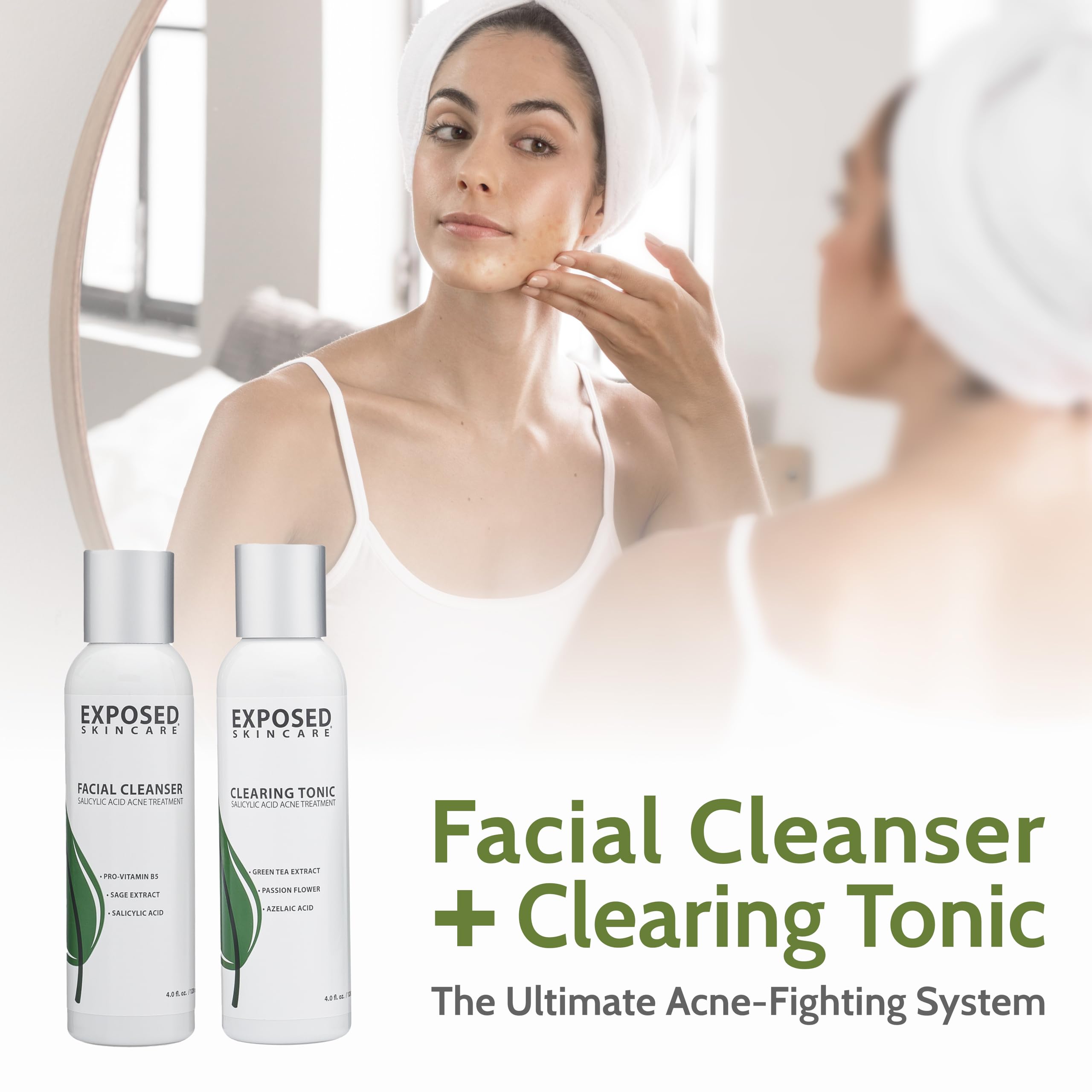 Exposed Skin Care acne kit lifestyle shot shows daily skincare integration