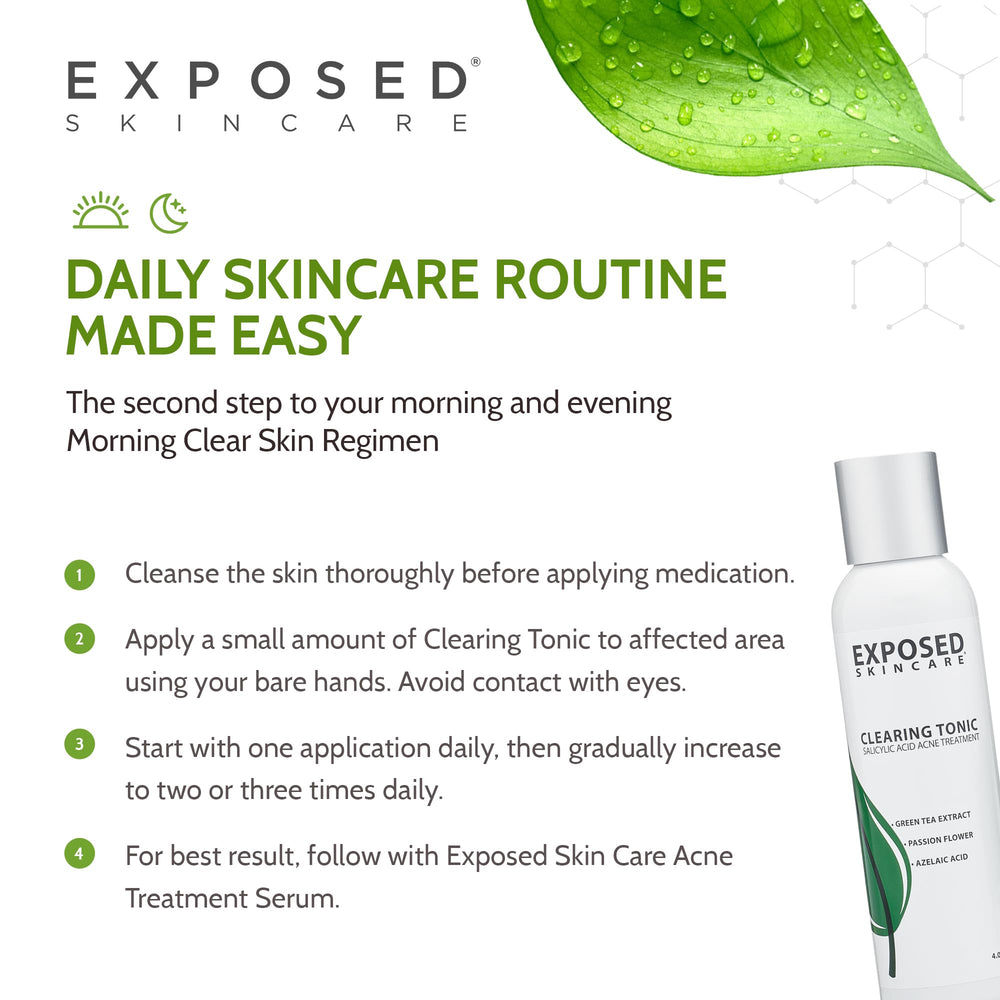 Morning routine scene with toner, cleanser, and serum