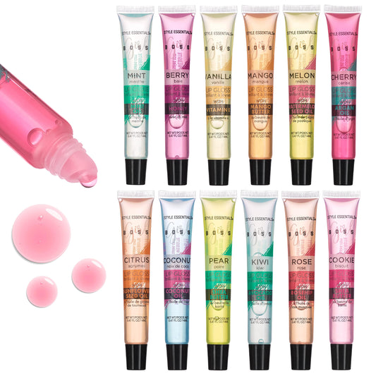 EXPRESSIONS 12pc lip gloss tubes with slanted applicator for easy, mess-free daily use