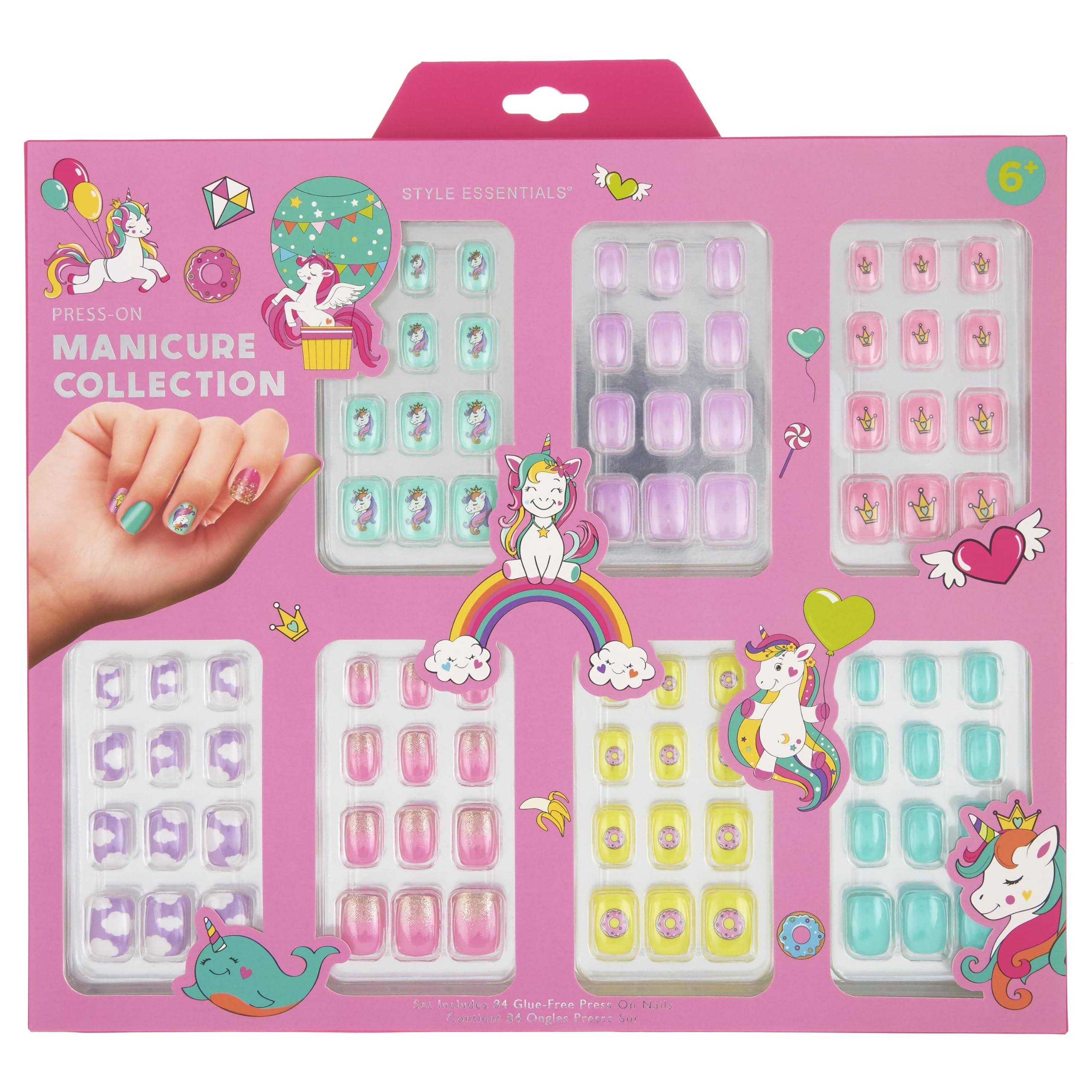 Expressions 84-piece nail set with diverse sizes and colors for versatile weekly looks.
