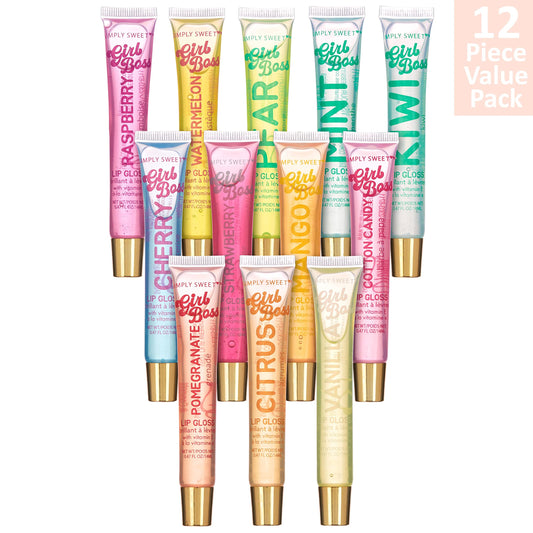 EXPRESSIONS lip gloss pack berry flavor tubes offering fruity aroma and hydrated lips.