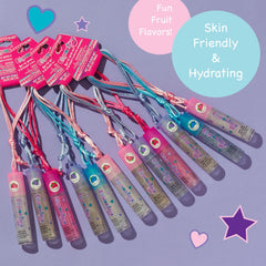 EXPRESSIONS fruit flavored lip gloss necklaces with rollerball for easy application.