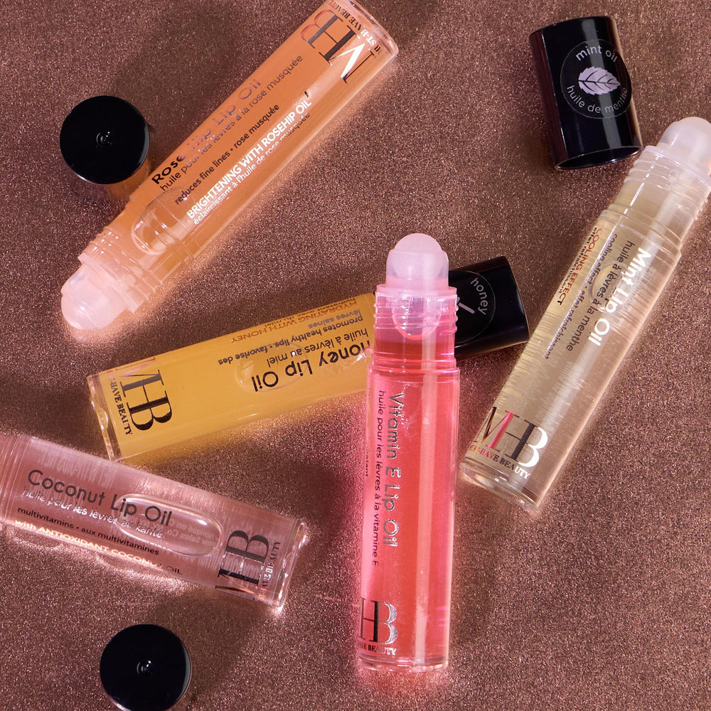 EXPRESSIONS rosehip oil flavor lip oil conditions lips for a supple finish.