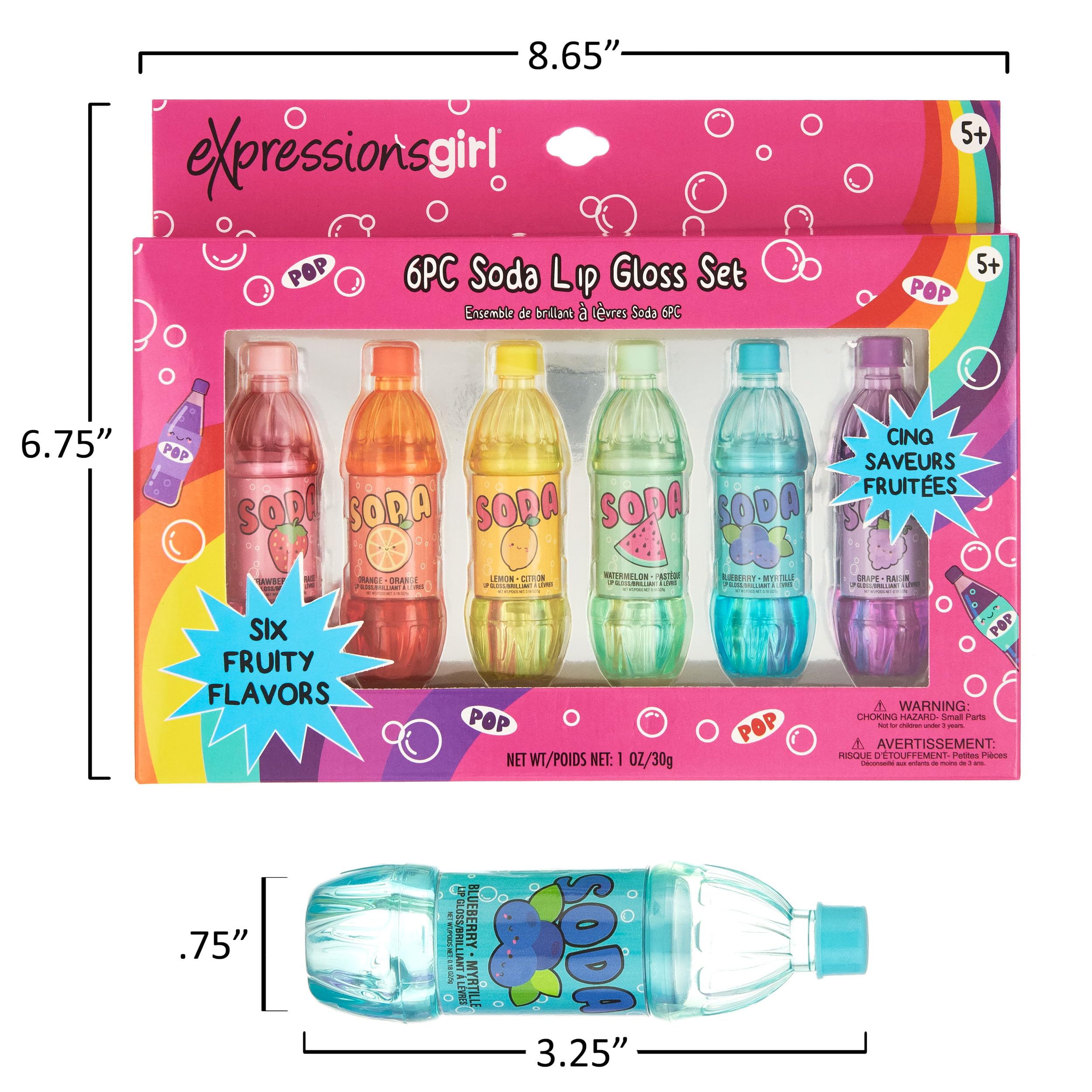 Expressions Blueberry soda bottle lip gloss with berry flavor and smooth wear