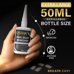 EXSIVIA acetone-free remover 50ml with precision tip protects natural nails.