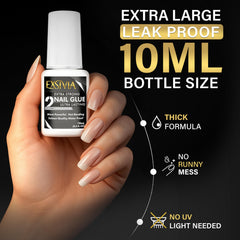 EXSIVIA nail glue 10ml giant size offers long-lasting bond without mess.