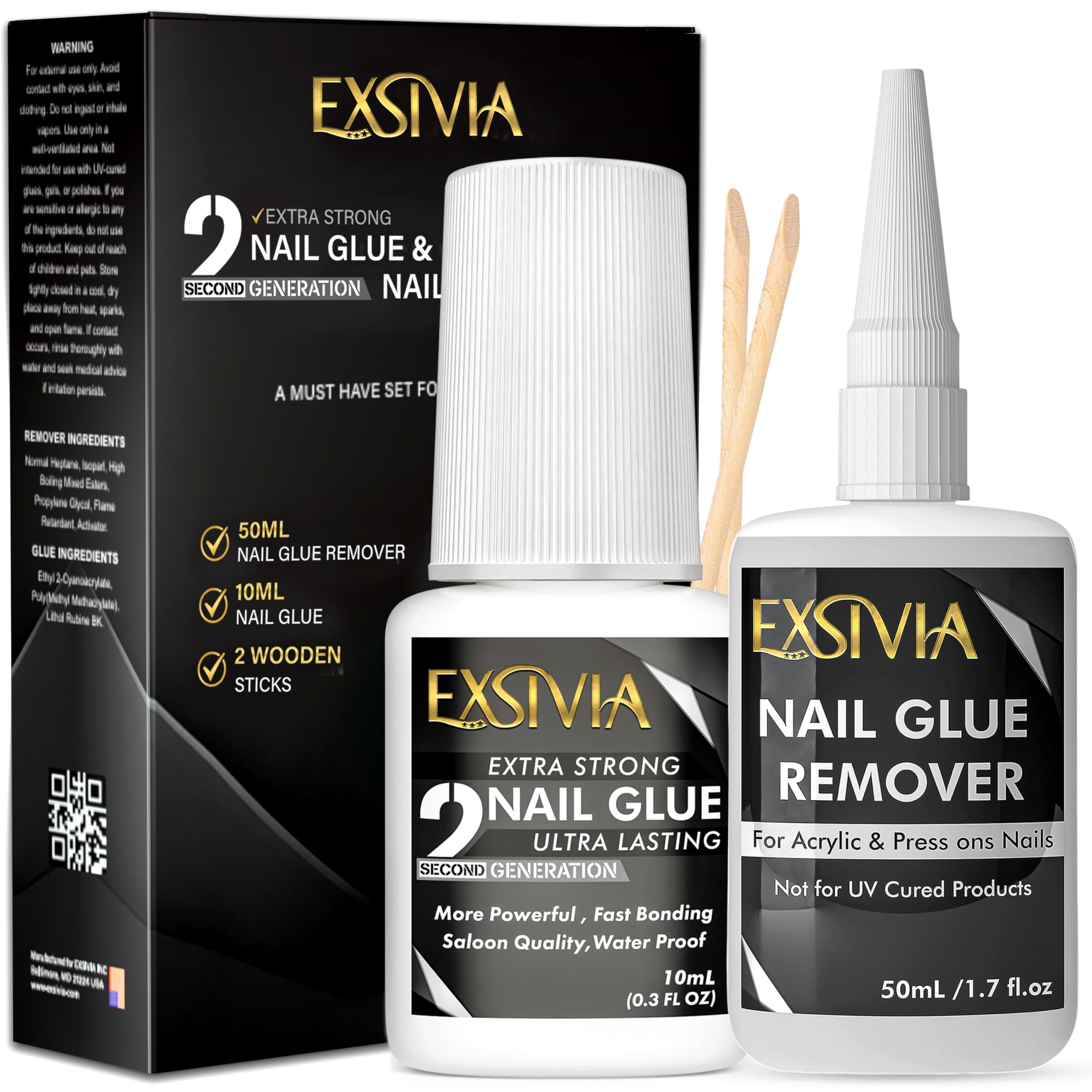 EXSIVIA nail glue thick-brush for precise, clean application and strong hold.