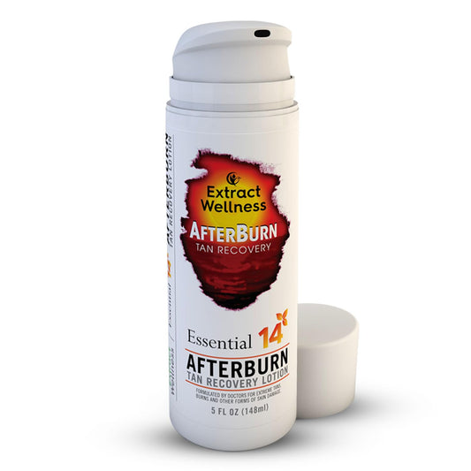 Extract Wellness AfterBurn bottle pour for quick after-sun relief