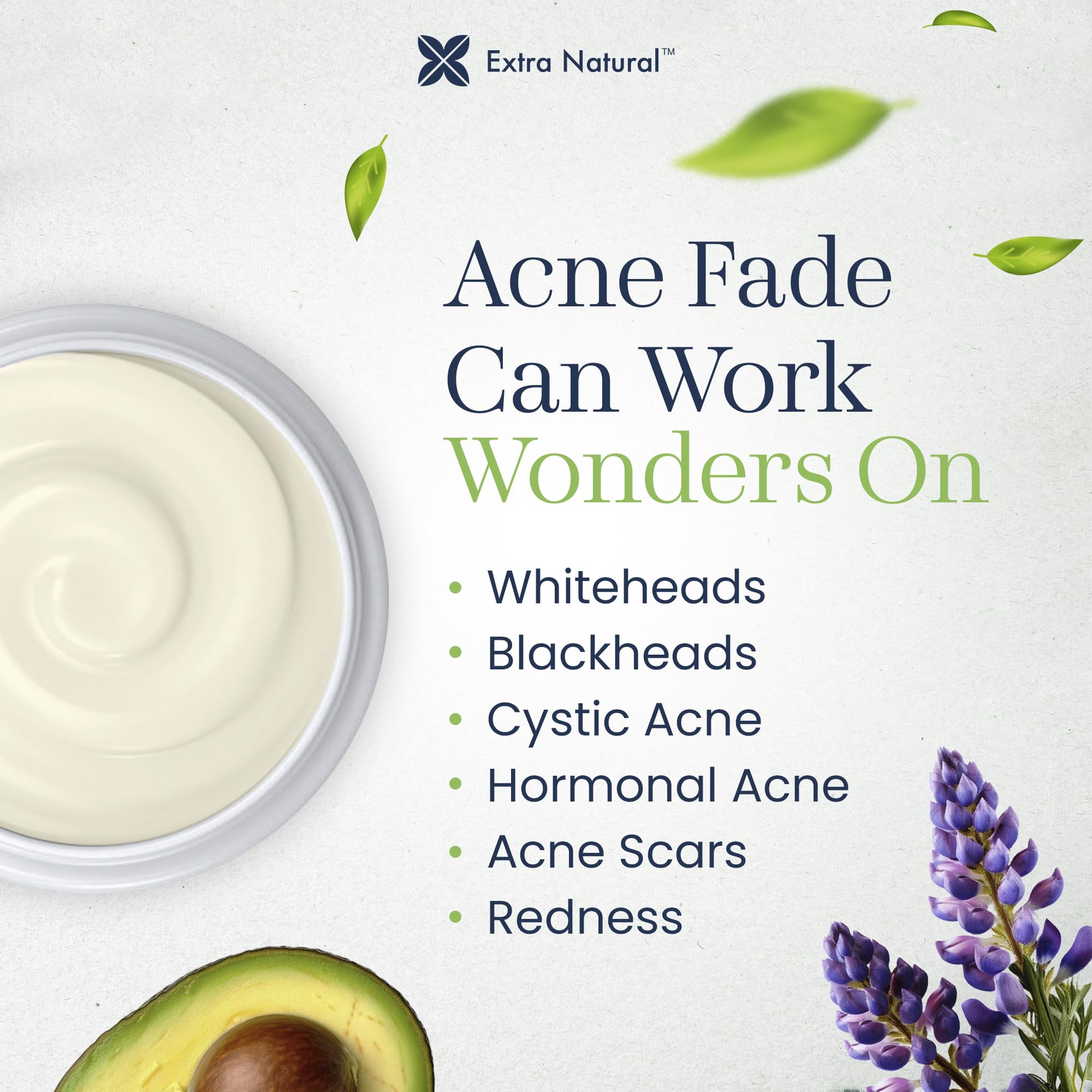 Extra Natural Acne Cream label on packaging conveys clean, dermatologist-inspired design.
