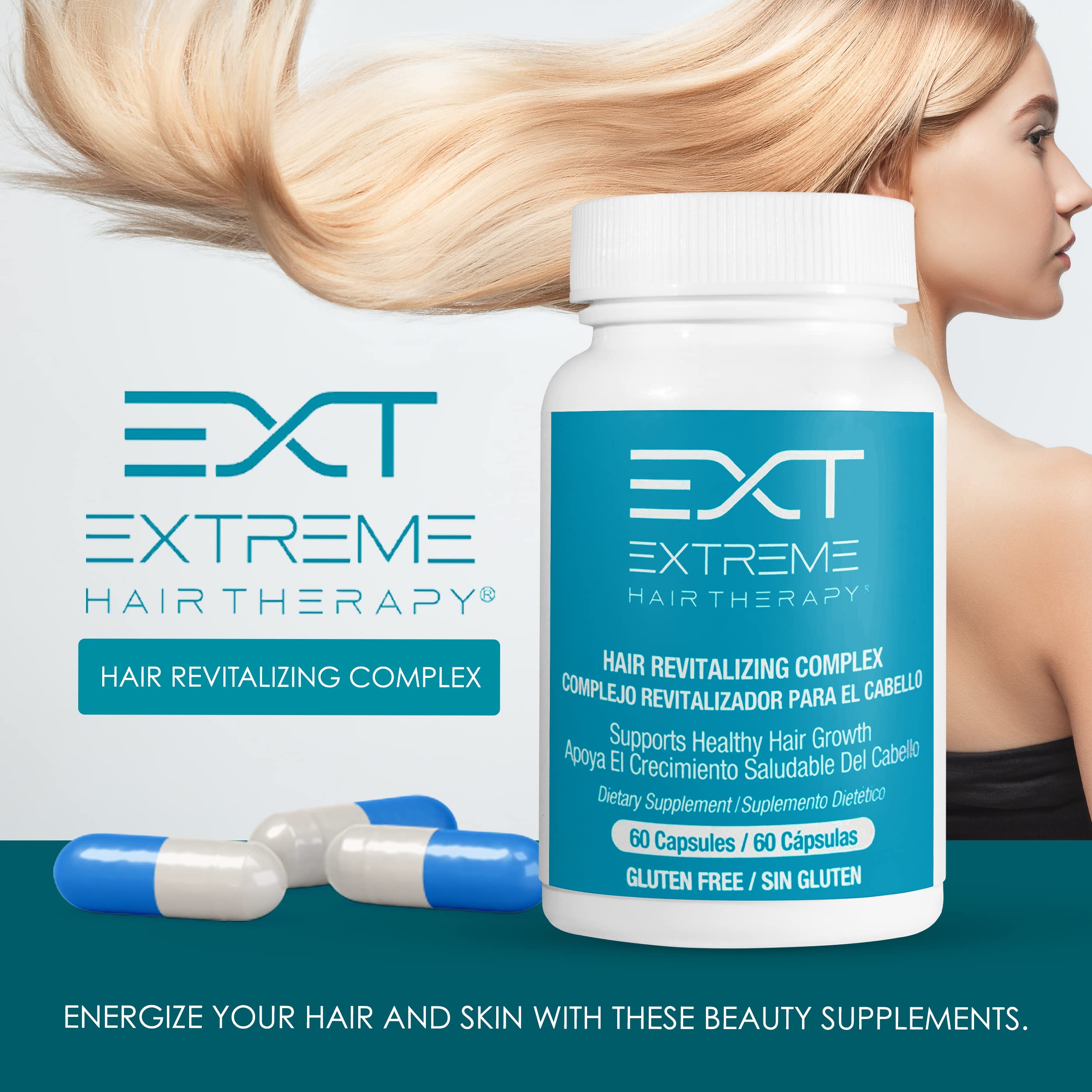 EXTREME HAIR THERAPY bottle cap close-up, ideal for daily supplementation.
