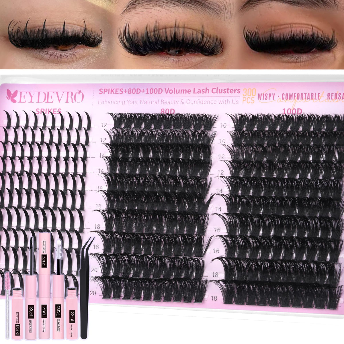 EYDEVRO lash clusters with spikes for dramatic wispy volume
