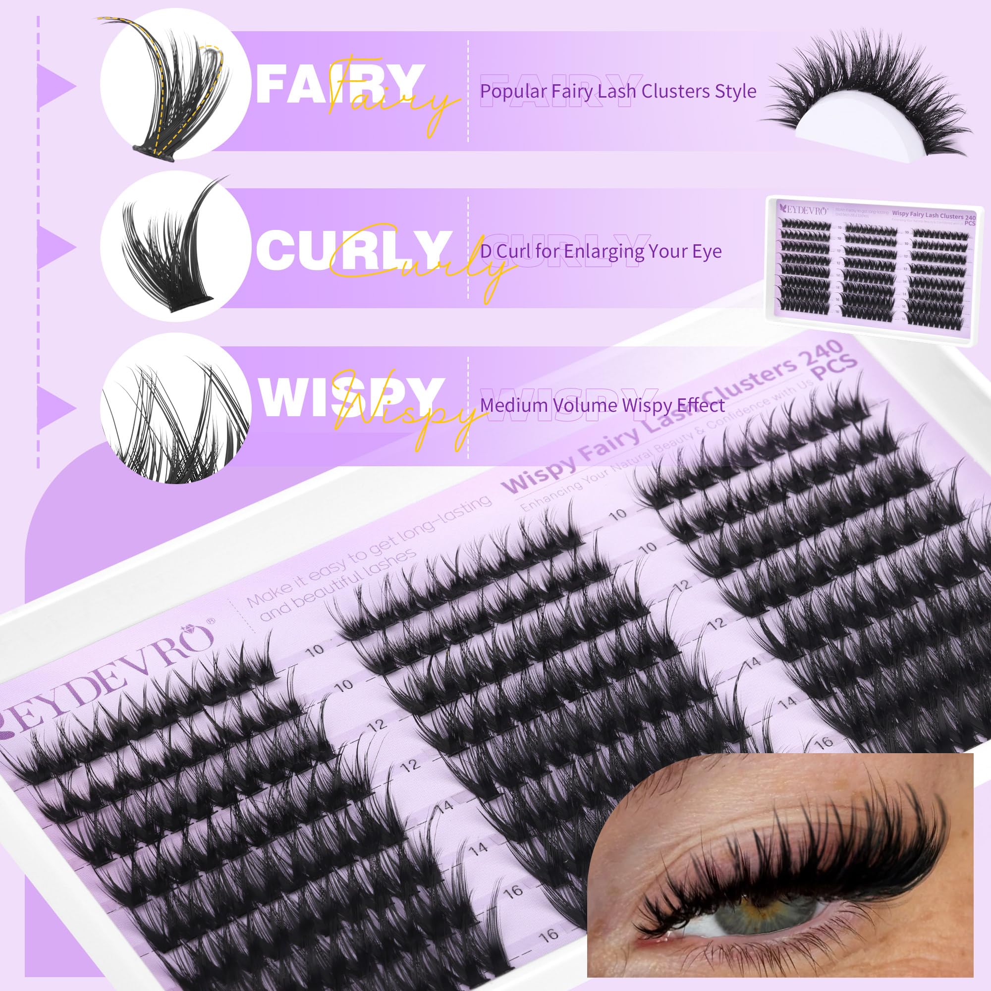 EYDEVRO soft synthetic fiber lashes feel lightweight on lids