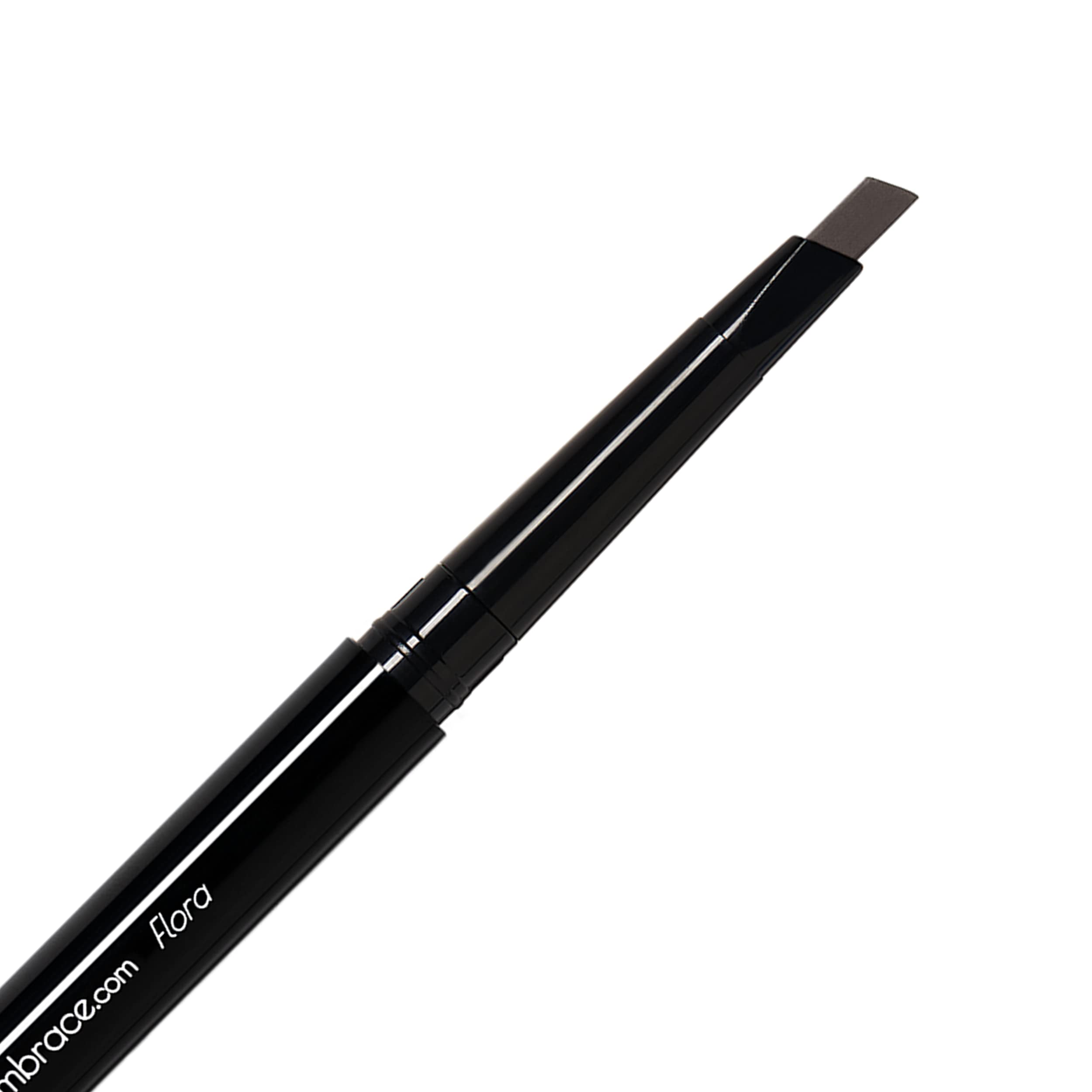 Eye Embrace Flora brow pencil front view showing natural dark brown-gray shade for blending