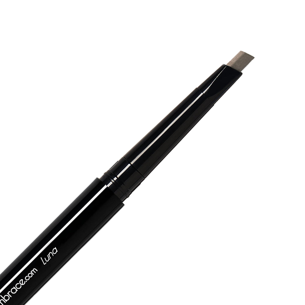 Eye Embrace Luna light brown-gray eyebrow pencil with angled tip for natural gray brow definition.