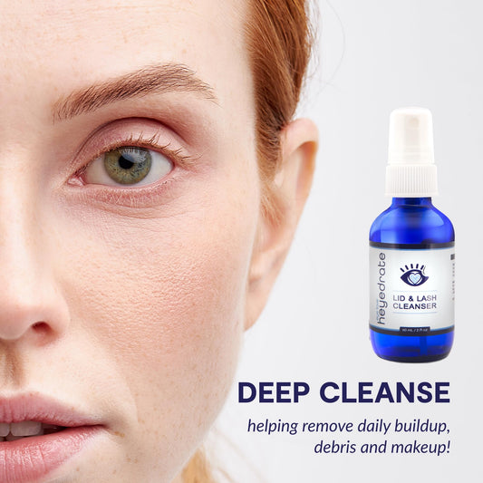 Eye Love lid and lash cleanser pump-application showing gentle eyelid care