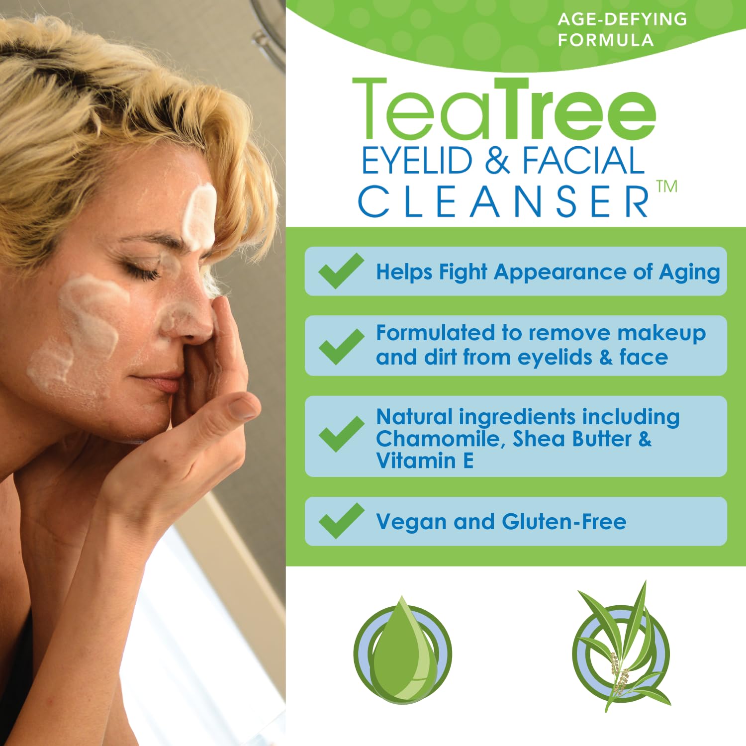 EyeEco 1% Tea Tree Oil infusion close-up highlighting natural cleansing power