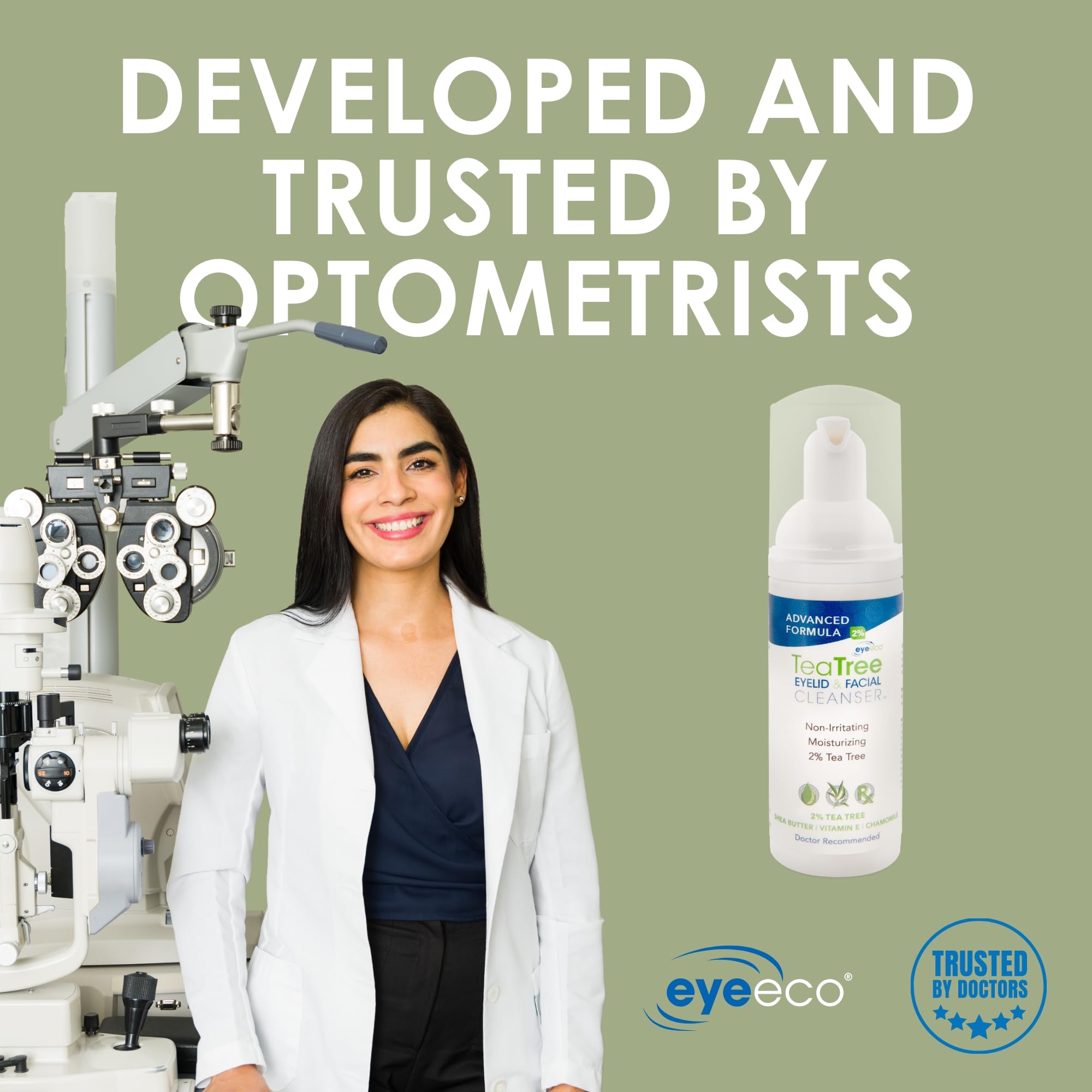 Gentle lather on eyelid demonstrates non-irritating formula.