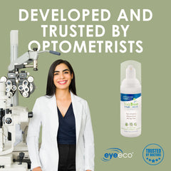 Gentle lather on eyelid demonstrates non-irritating formula.