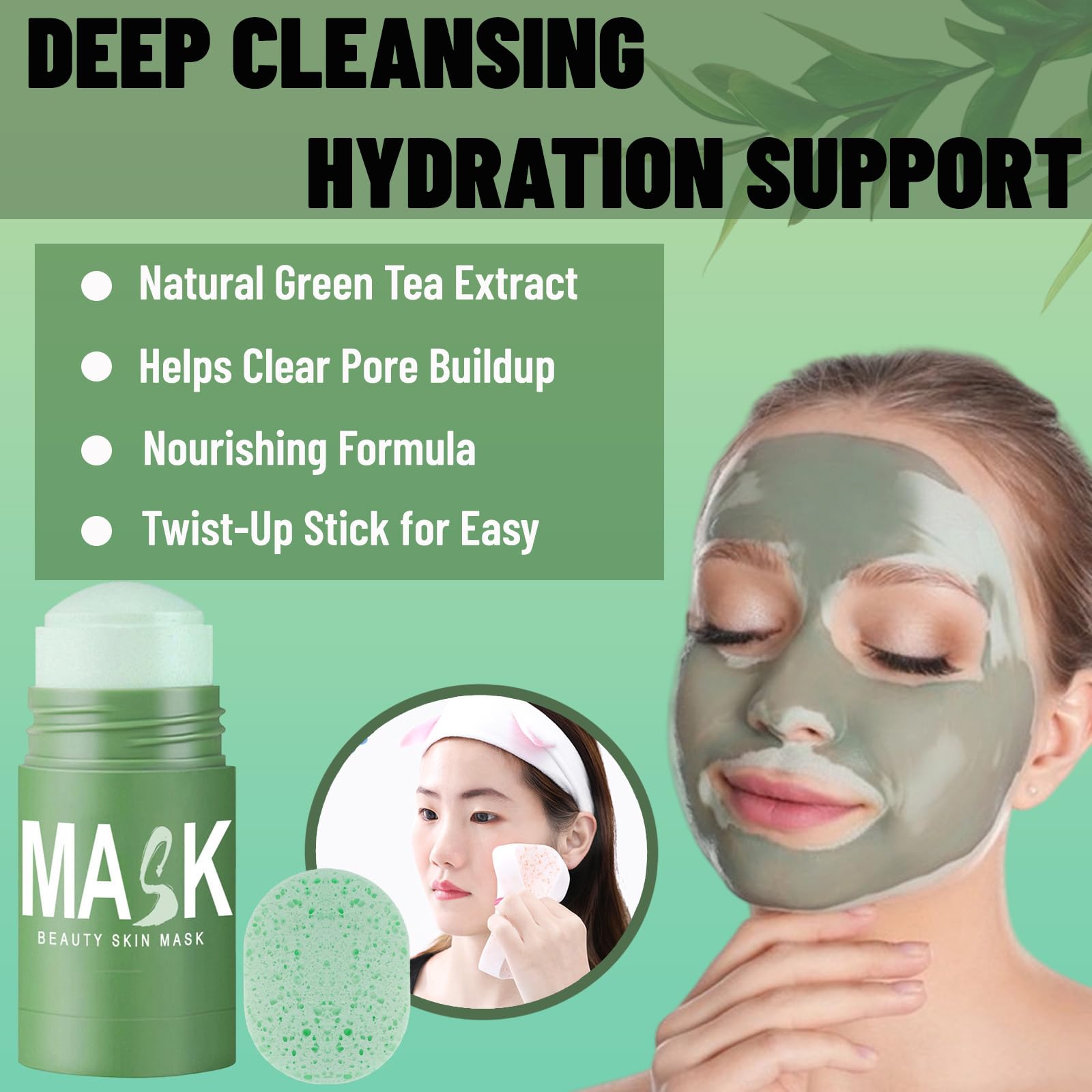 Eyephalt green tea mask stick finish showing refreshed, moisturized skin