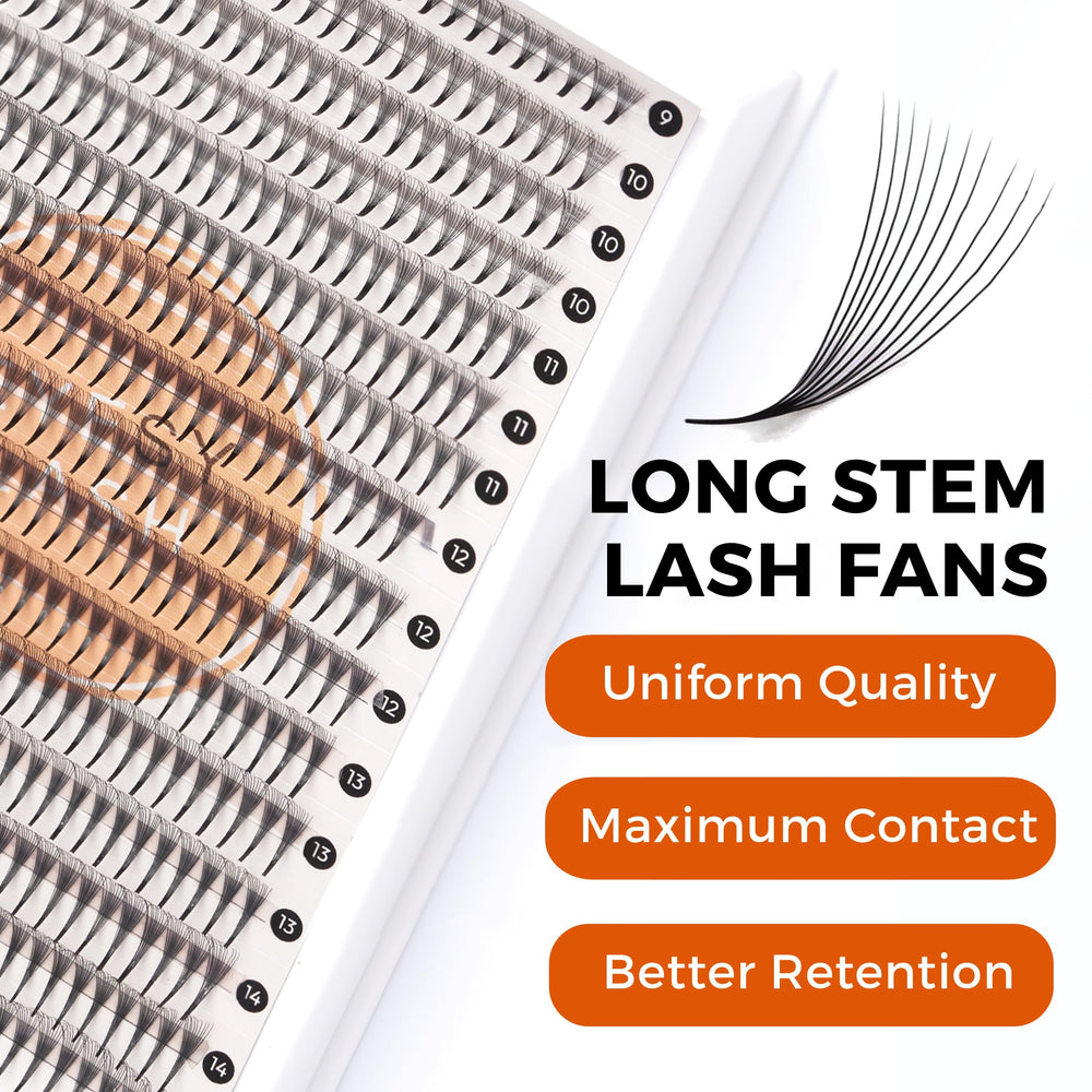 Eyesy Lash 448 narrow promade fans on tray enable quick, uniform pick-up.