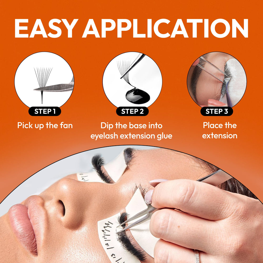 Eyesy Lash 448 narrow promade fans precision base improves glue contact.