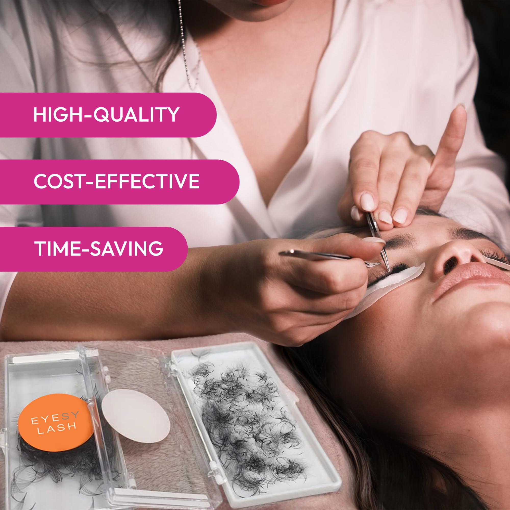 Eyesy Lash promade fans in case for busy studios and easy storage.
