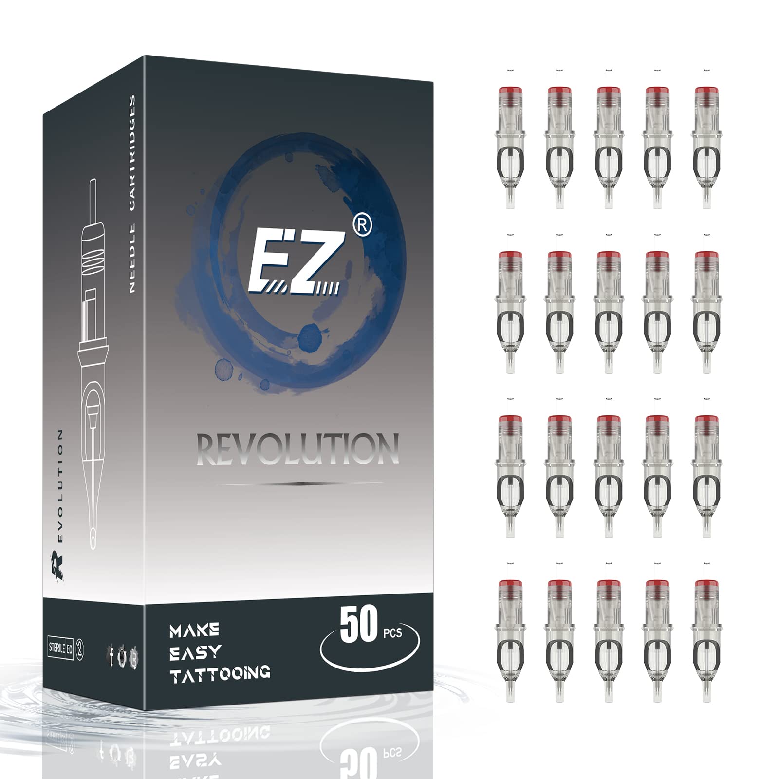 EZTAT2 EZ Tattoo Cartridge Needles 50pcs mixed packaging for versatile professional use