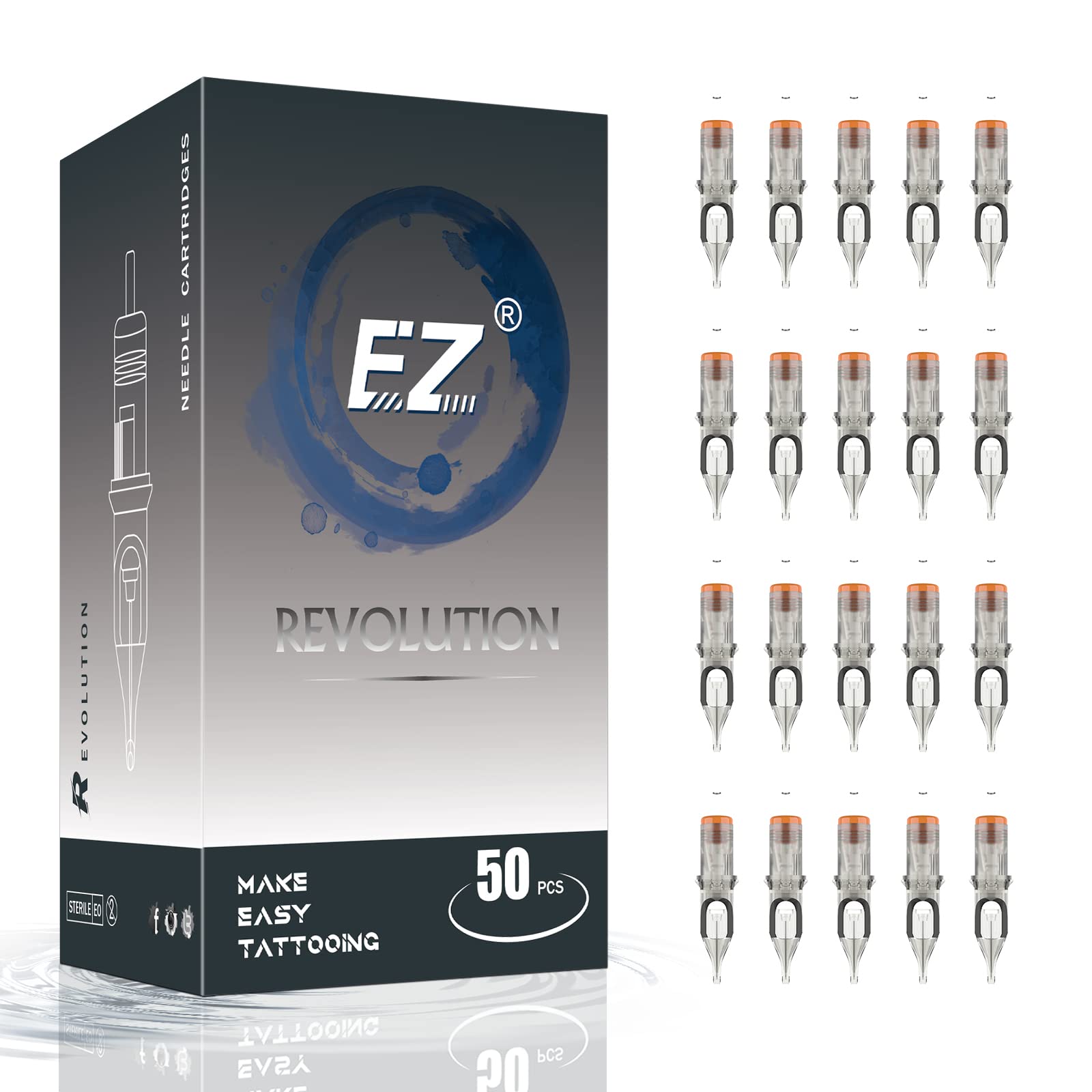 EZTAT2 assorted needles 50pcs in packaging, ideal for quick studio setup.