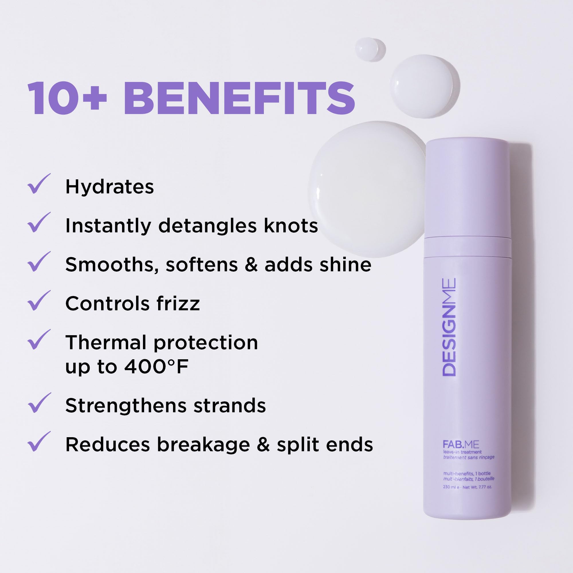 Fab.ME leave-in strengthens hair to reduce breakage and improve resilience.