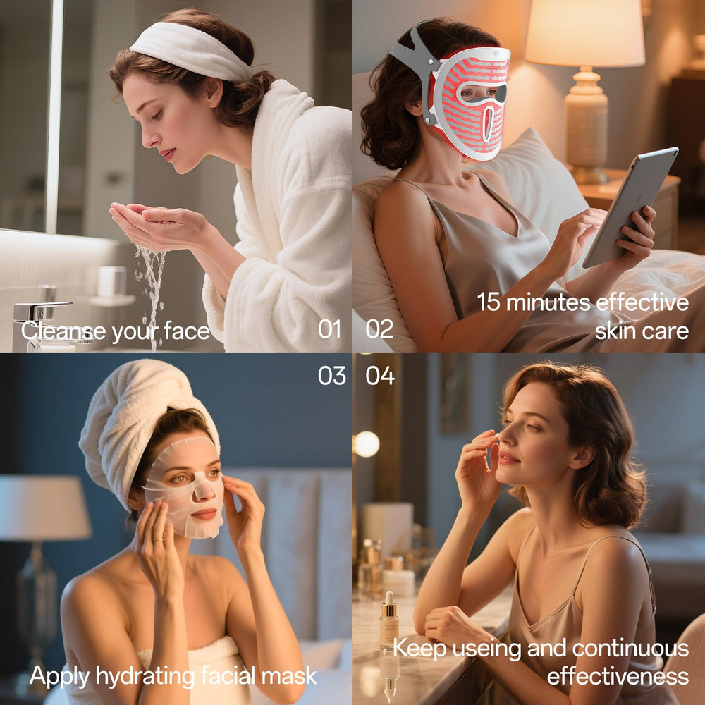 Facego cordless red light mask forehead button control for easy mode switching.