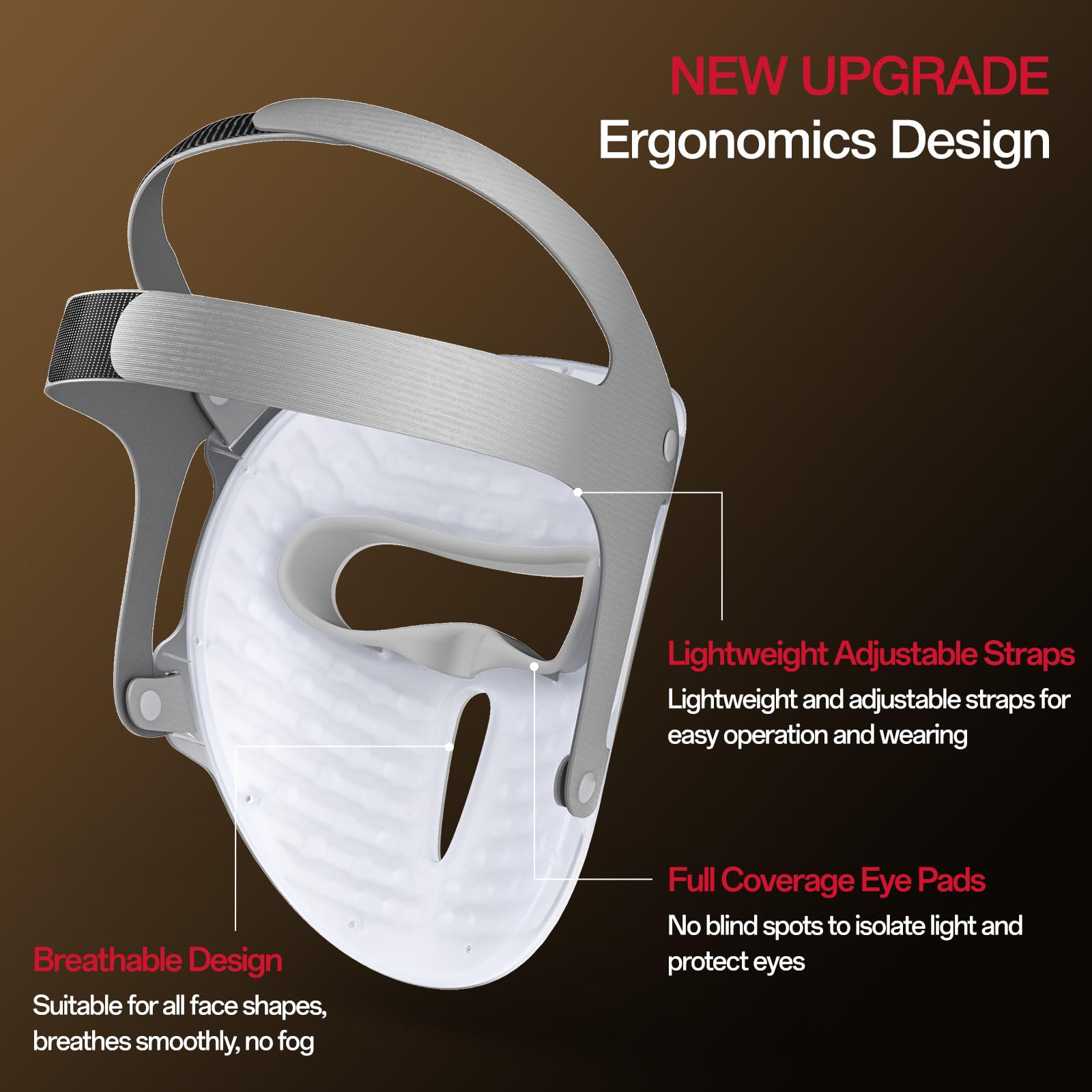 Facego cordless red light mask USB-C charging for quick, portable top-ups.