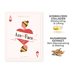 FACETORY Ace That Face sheet mask application shows rejuvenating hydration for dry skin
