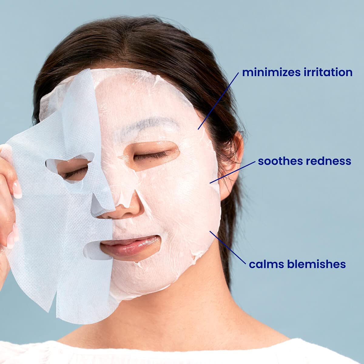 FACETORY Calm Mask essence application closeup shows lightweight, non-tacky formula for acne-prone skin