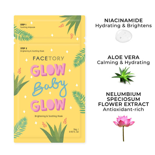 FACETORY Glow Baby Glow sheet mask on face delivers hydration