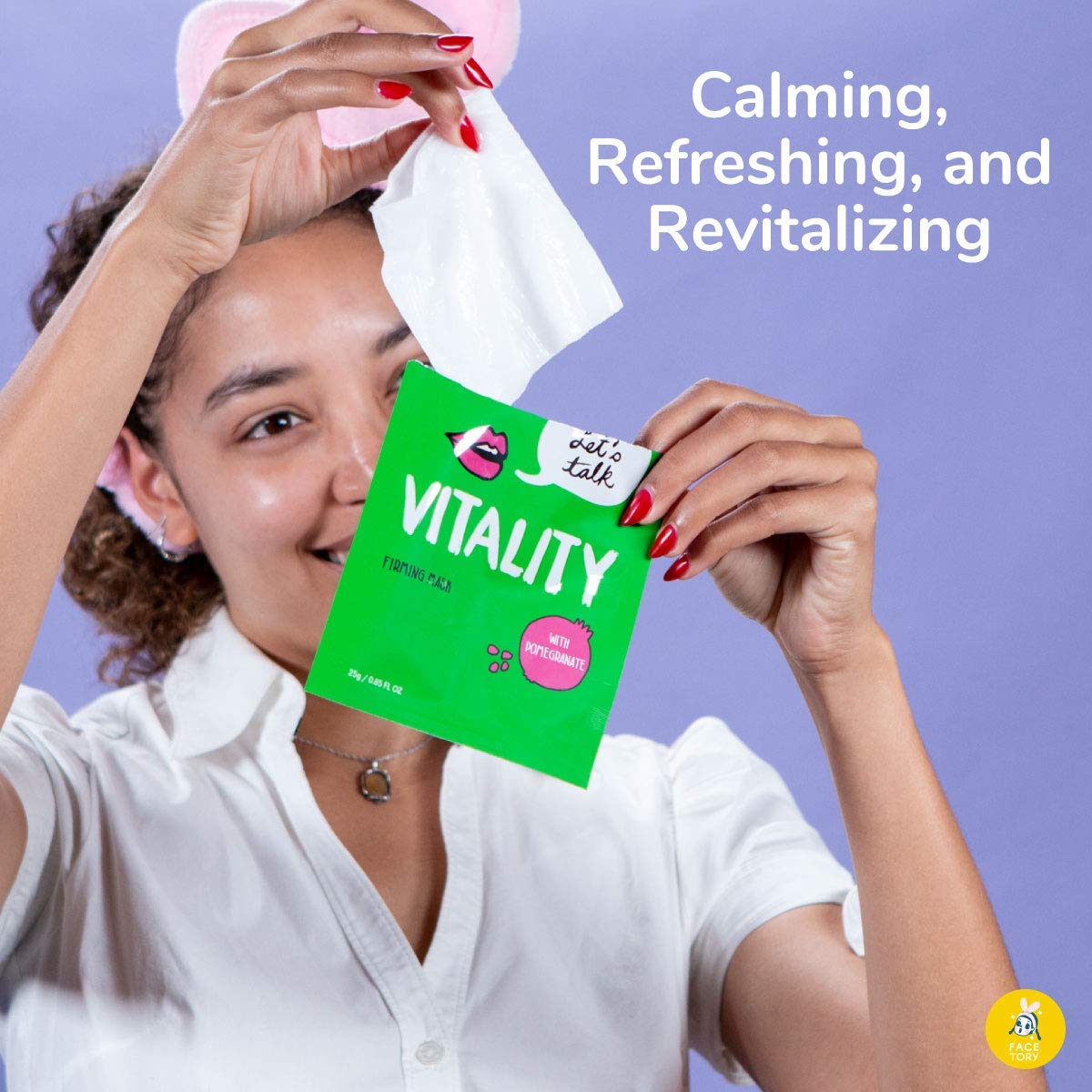 FACETORY Let’s Talk Vitality firming essence bottle shown for use