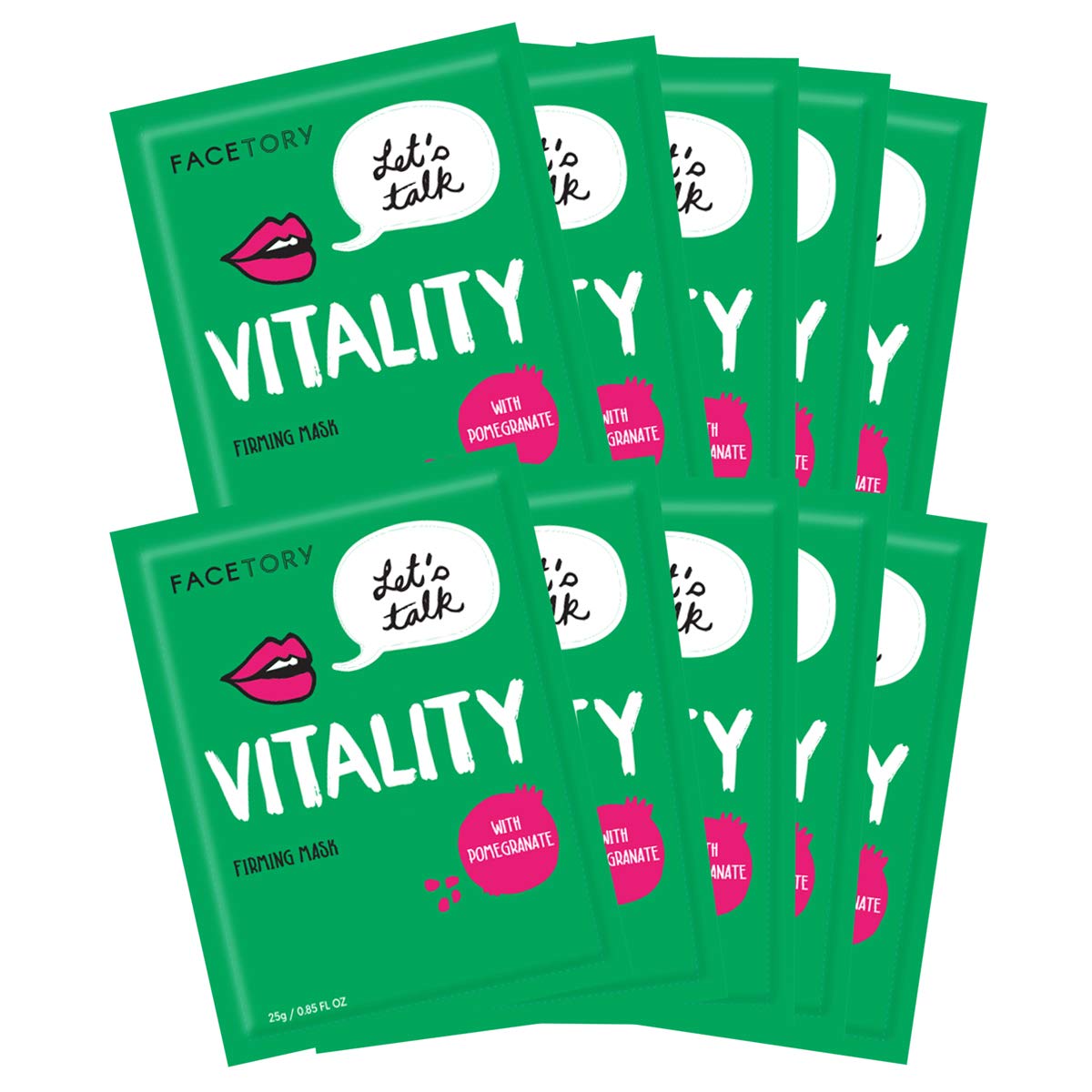 FACETORY Let’s Talk Vitality sheet mask with pomegranate delivering radiant hydration