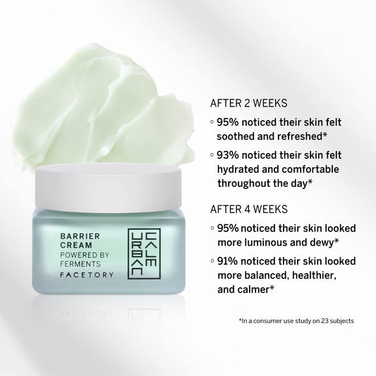 FACETORY Urban Calm Barrier Cream texture swatch reveals silky, non-greasy daily moisturizer.