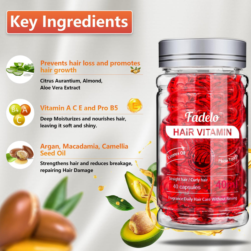 Fadelo Hair Treatment capsules closeup showing nutrient-rich formula for hair repair