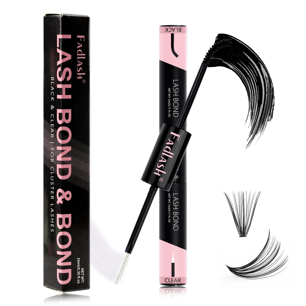 FADLASH cluster lash glue black 10ml bottle with spiral brush for precise placement