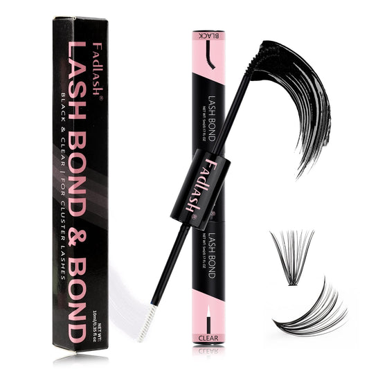 FADLASH cluster lash glue black 10ml bottle with spiral brush for precise placement
