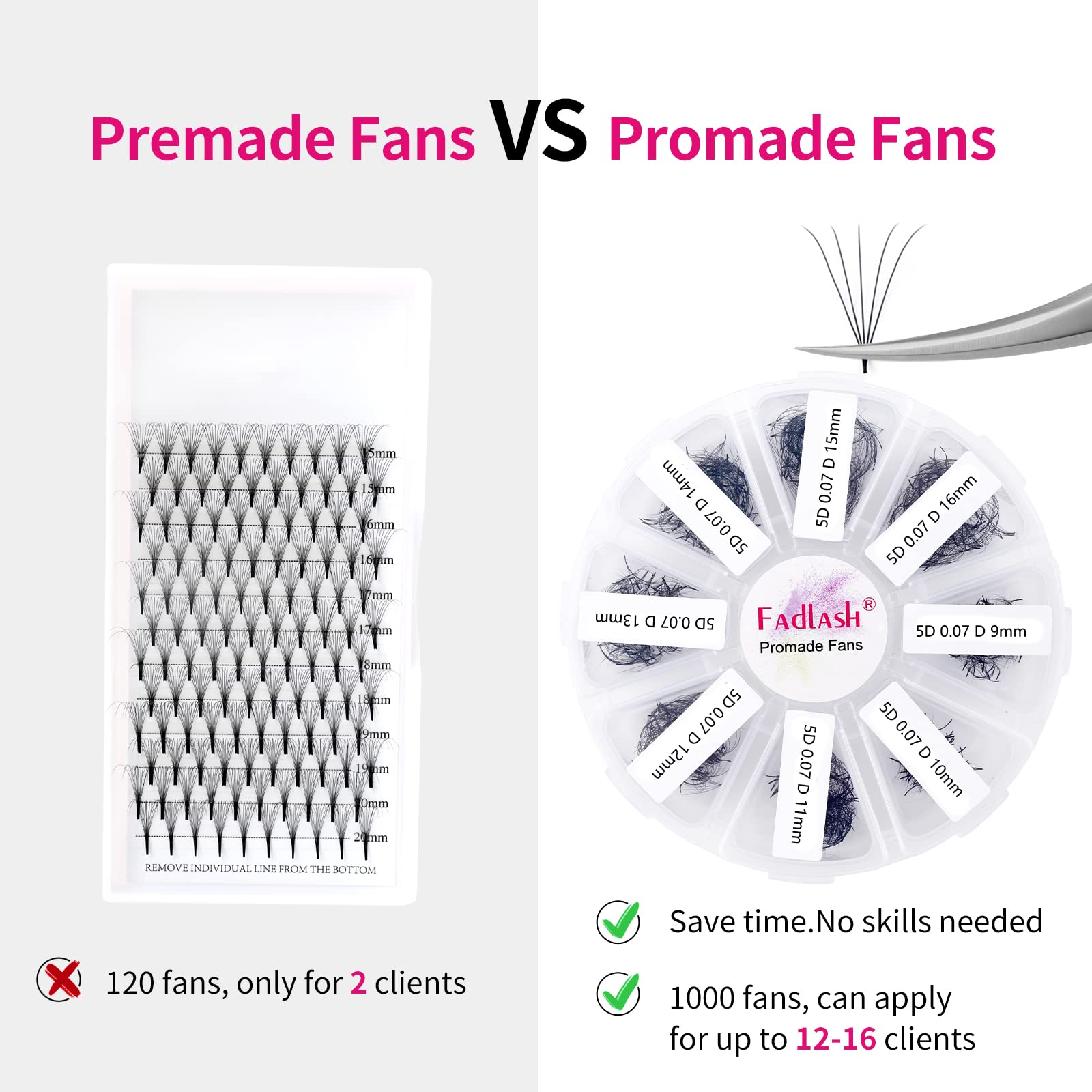 FADLASH color-variety premade fans for customized styles.
