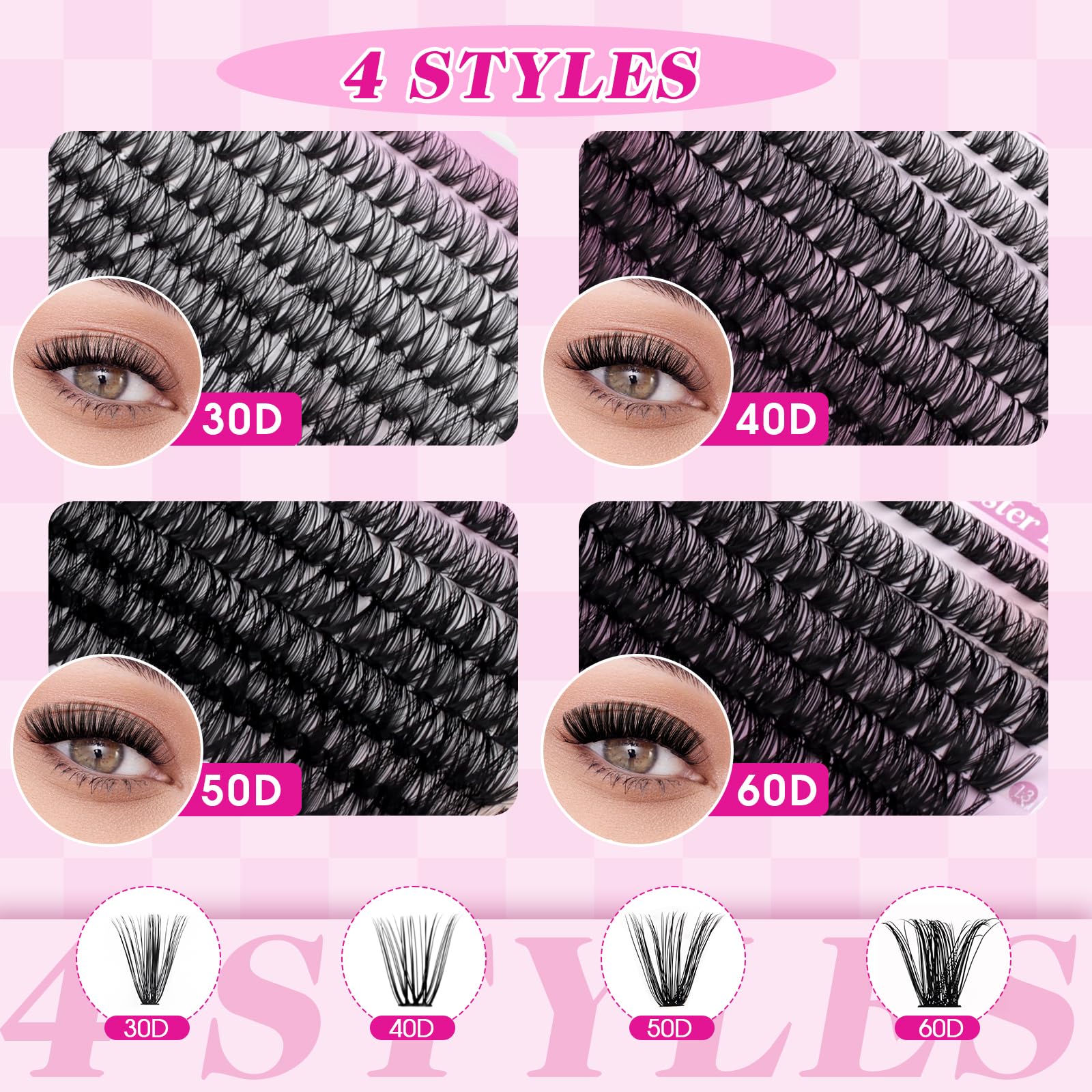 FADLASH D-curIrl lash clusters 8-16mm in-use demonstrate lift and definition.